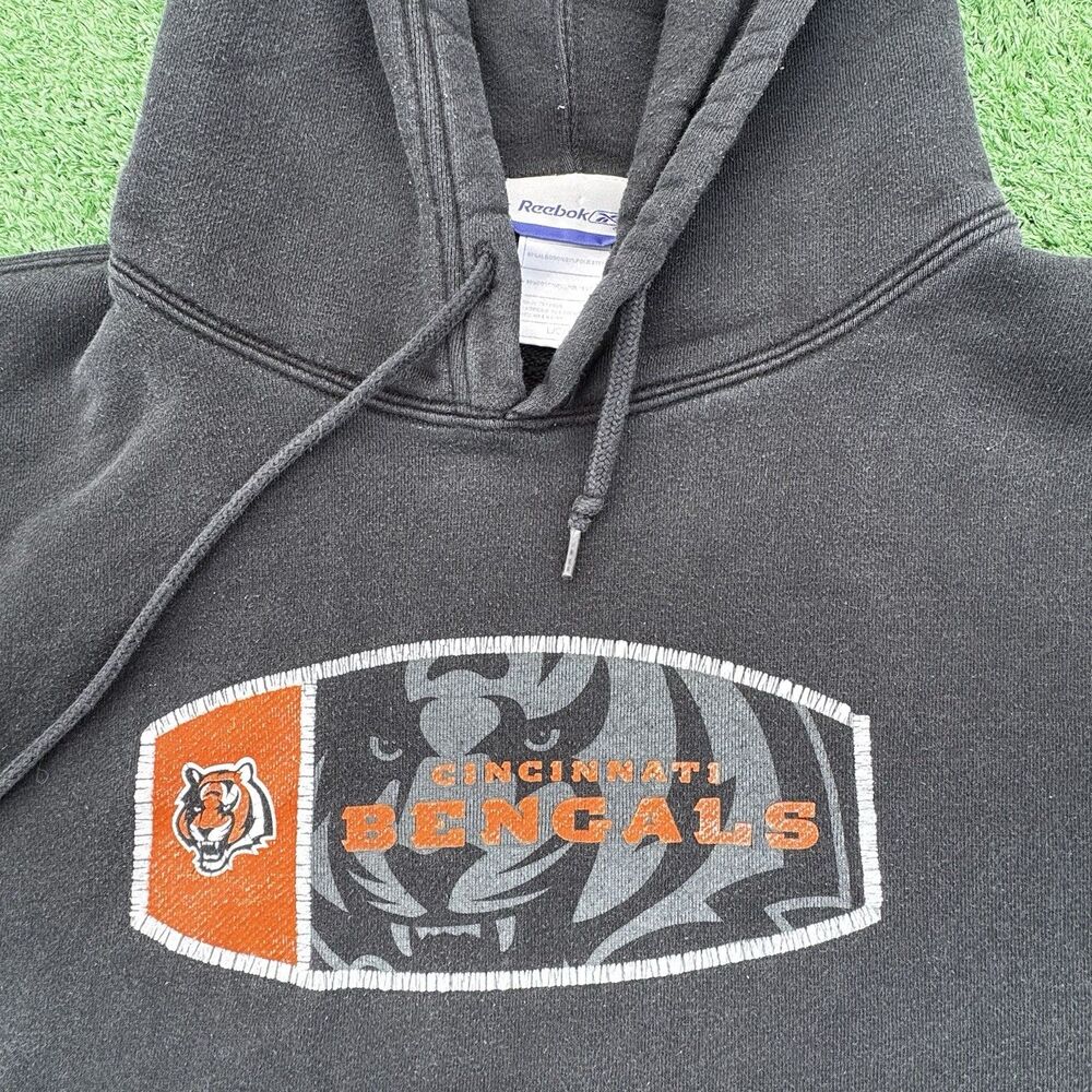 Reebok Cincinnati Bengals Hoodie Mens Large Black NFL Pullover Sweatshirt